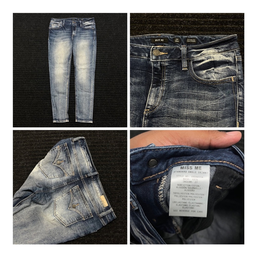 Miss Me Standard Ankle Skinny Jeans Medium Wash Whiskered E02AK11A Size 29